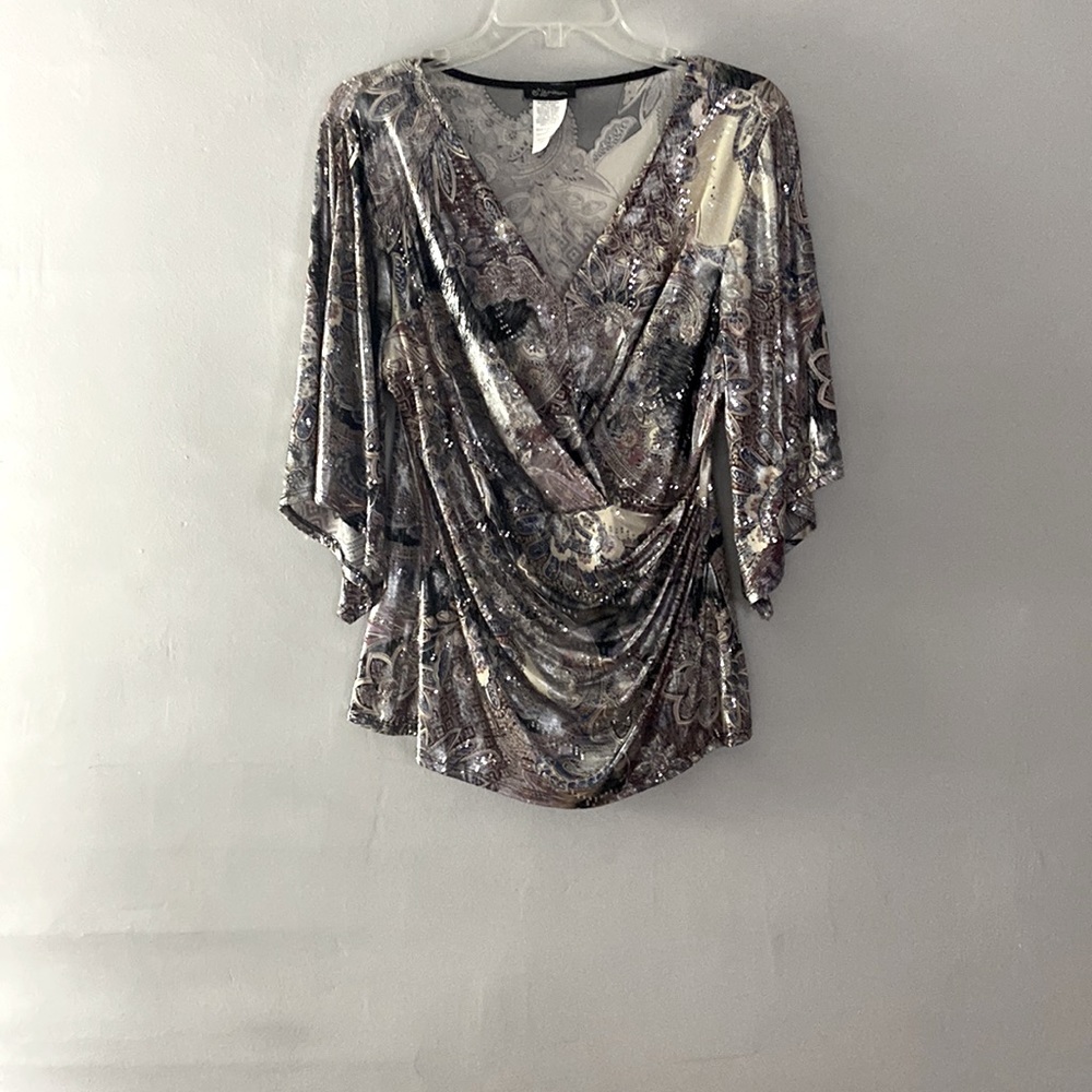 S. Levine Sparkling Cold Shoulder Blouse Size L